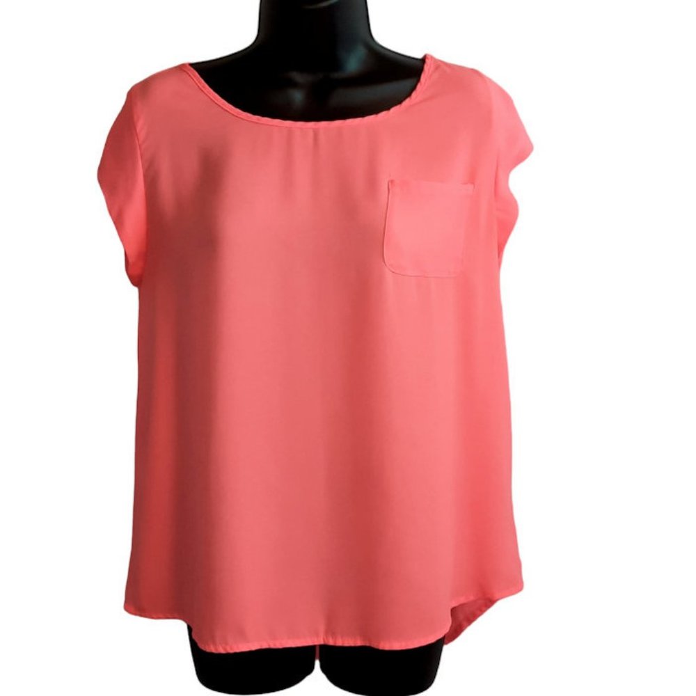 Anthropologie E Hanger M Women Medium Semi Sheer Neon Coral Blouse Top